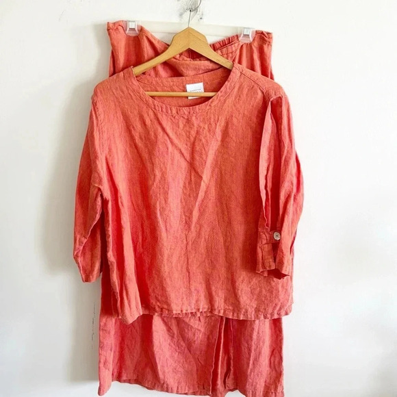 Click by color me orange linen top and skirt set made in USA size L/XL